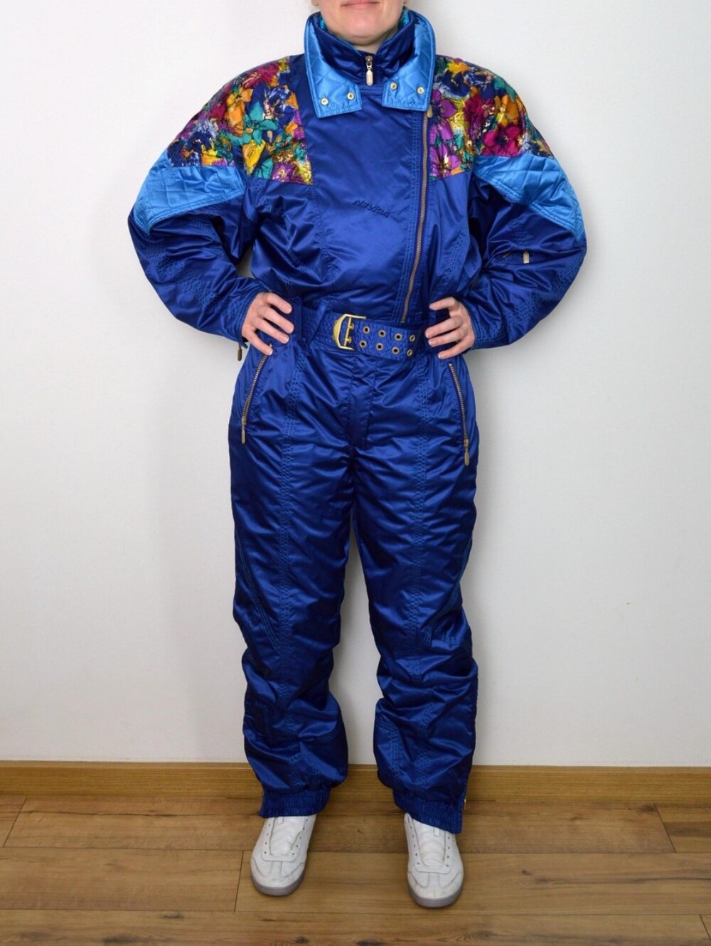 Nevica Vintage 80s One Piece Ski Suit Blue Floral Size US 12 *No Belt*